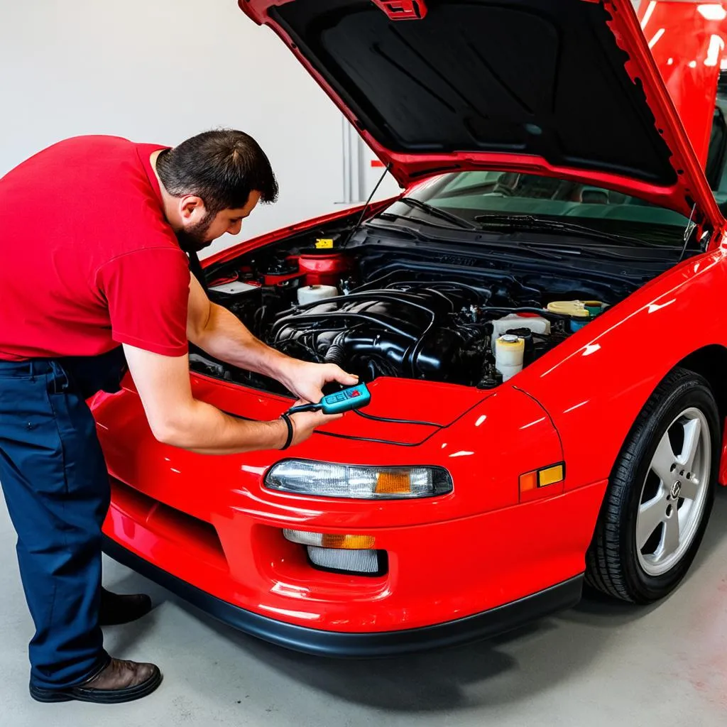 Mechanic Using an OBD Scanner on a Car