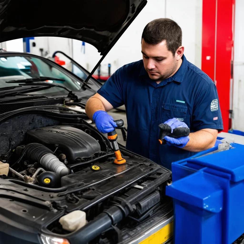 Mechanic inspecting a car engine