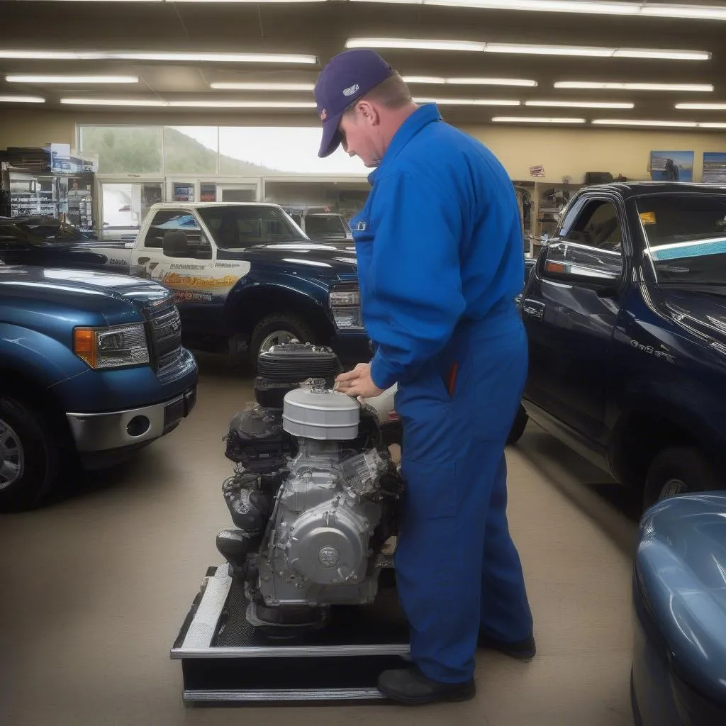 Mechanic Inspecting a Used Ford Car