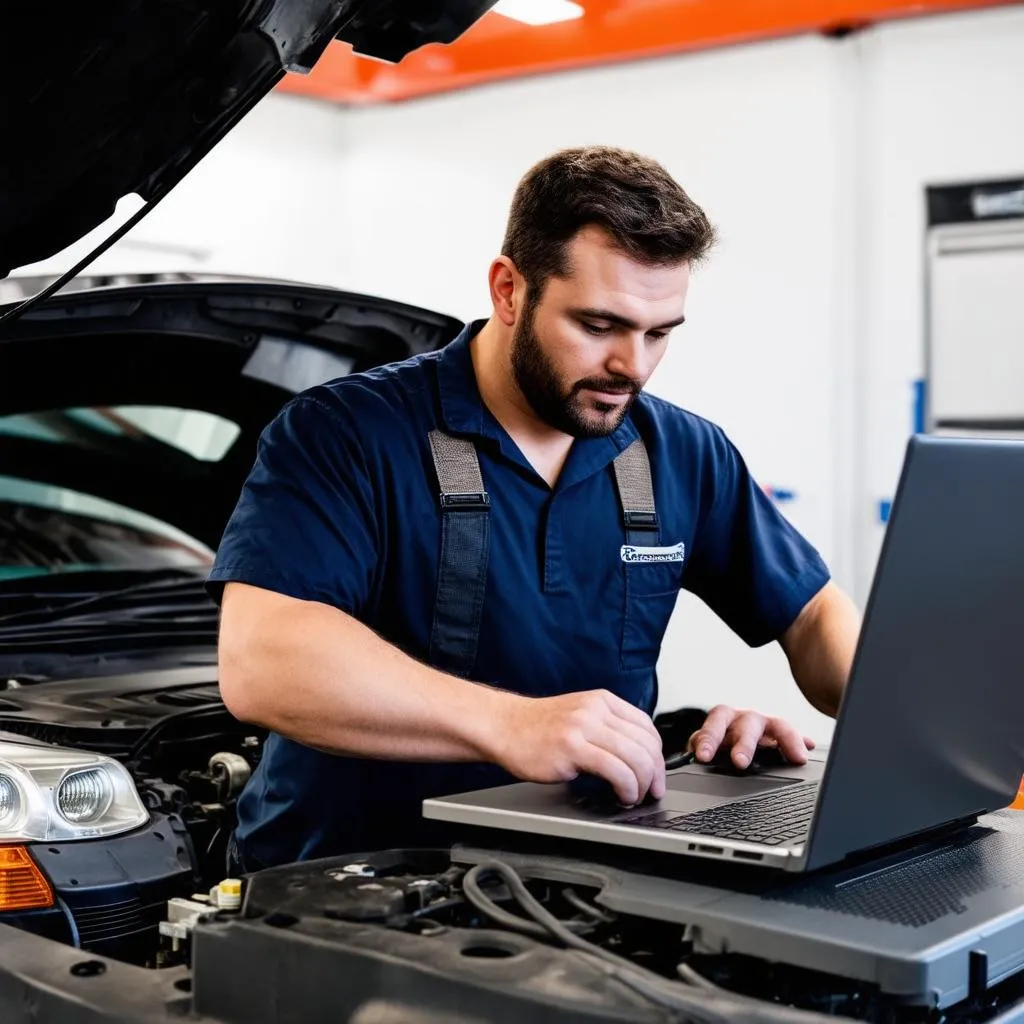 professional mechanic inspecting car