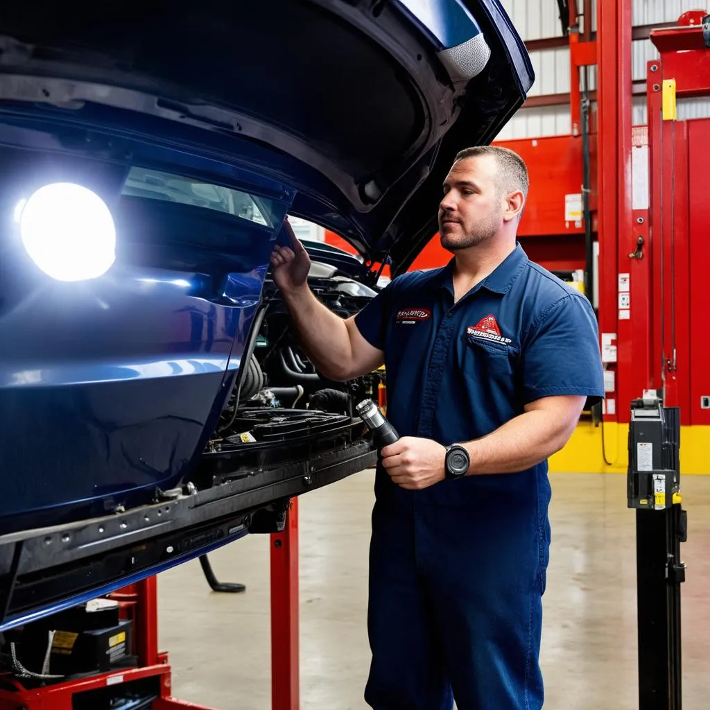 Mechanic inspecting a car in Festus