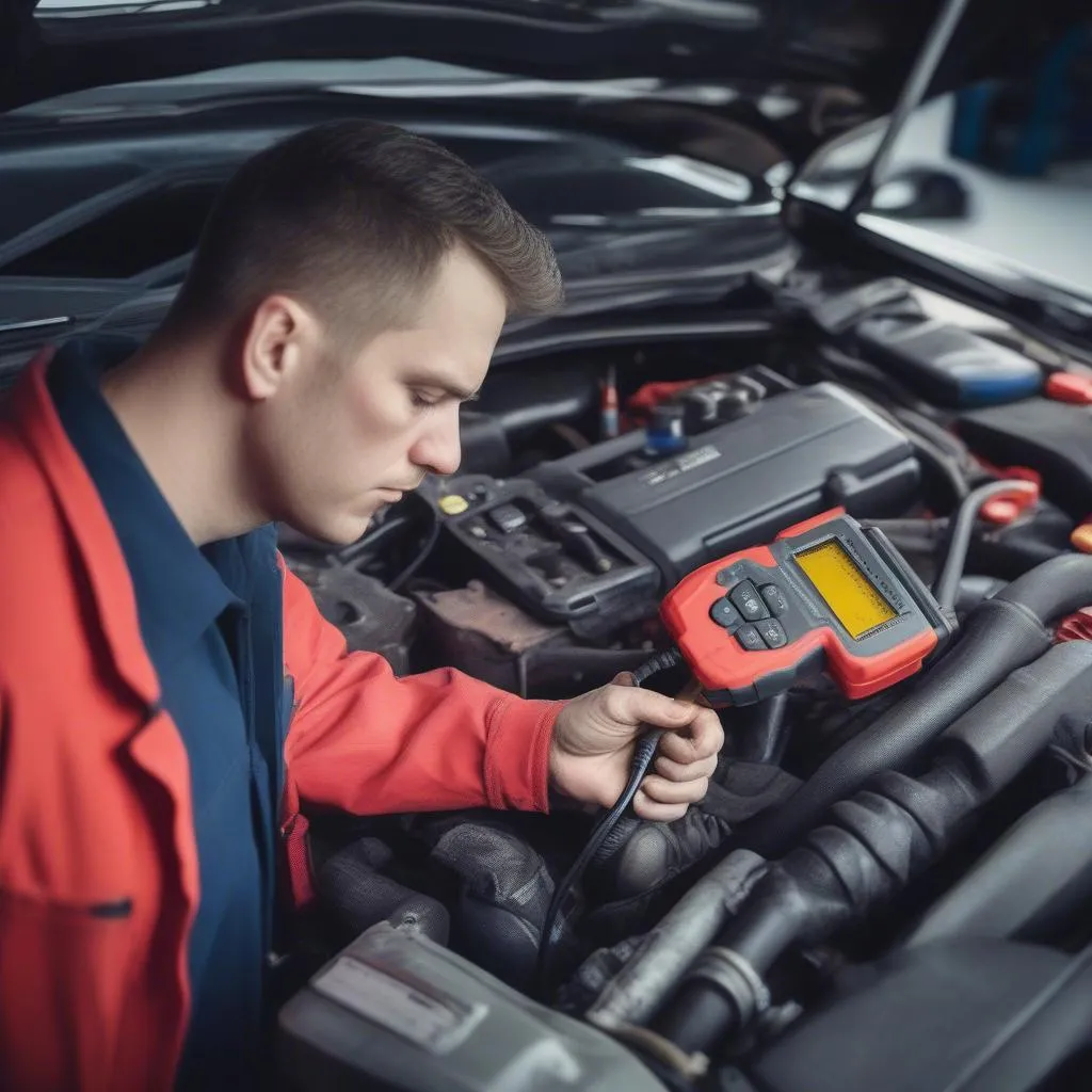 Mechanic Inspecting Car