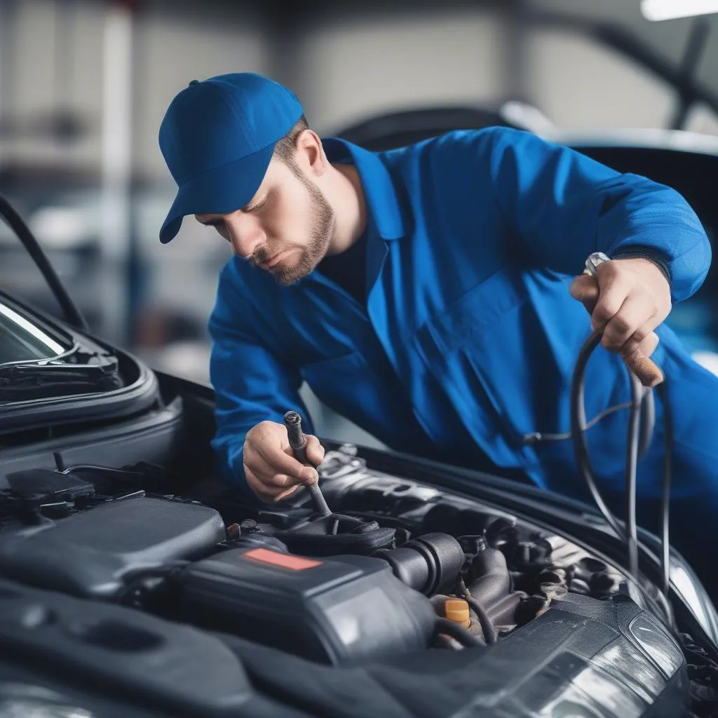 Mechanic Inspecting Car