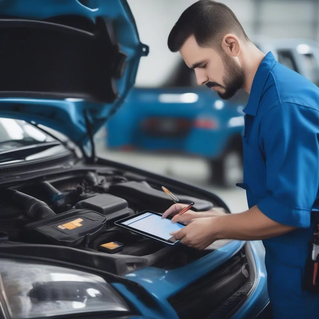 Mechanic Inspecting Car