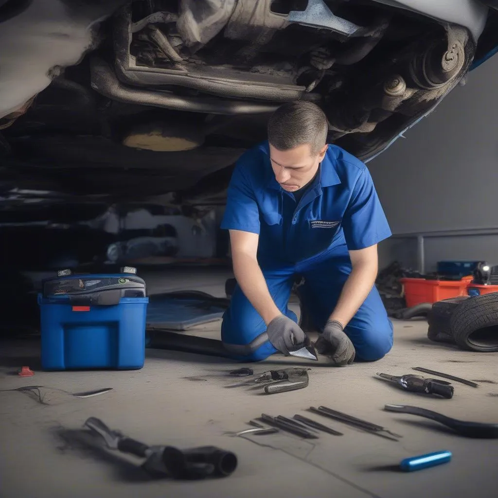 Mechanic Inspecting Car Damage