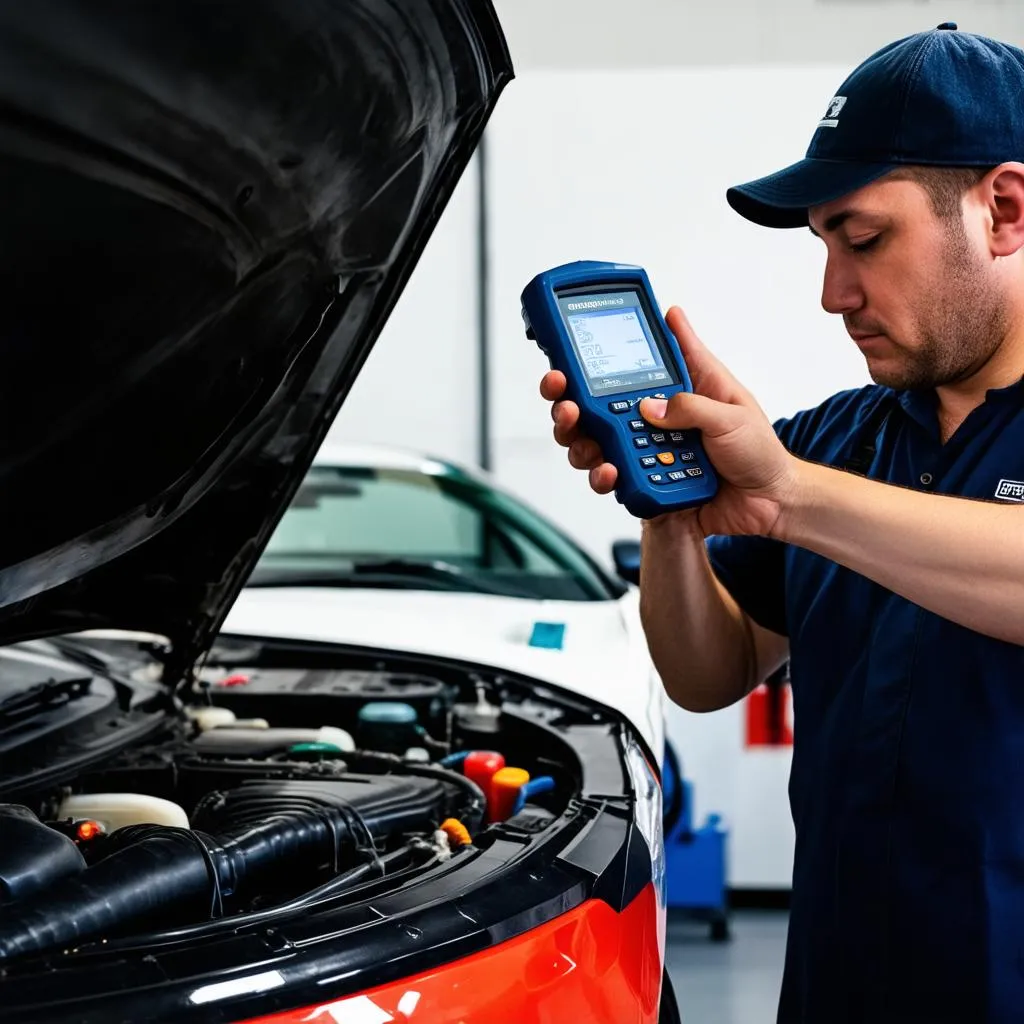 Mechanic Inspecting Car Electronics