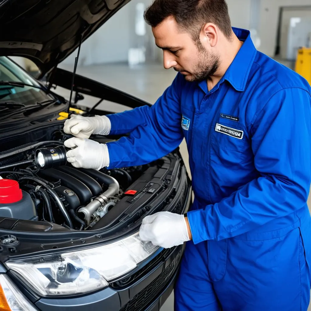 mechanic inspecting car engine