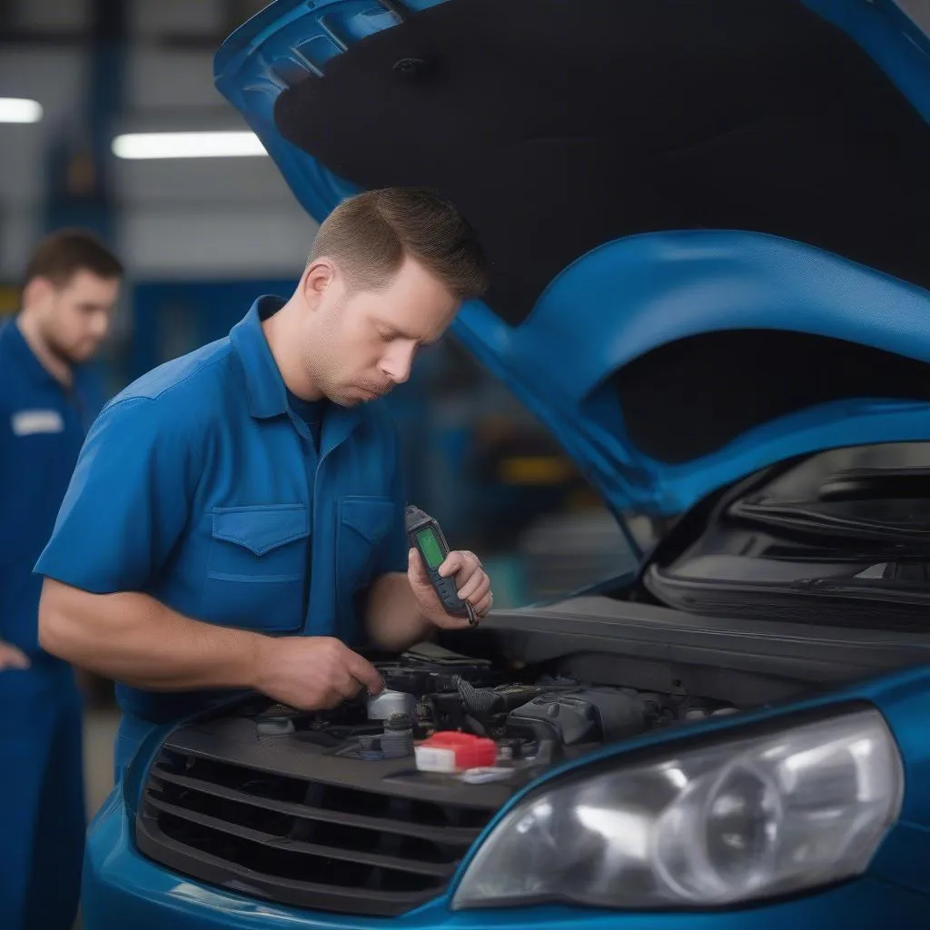 Mechanic Inspecting Car Engine