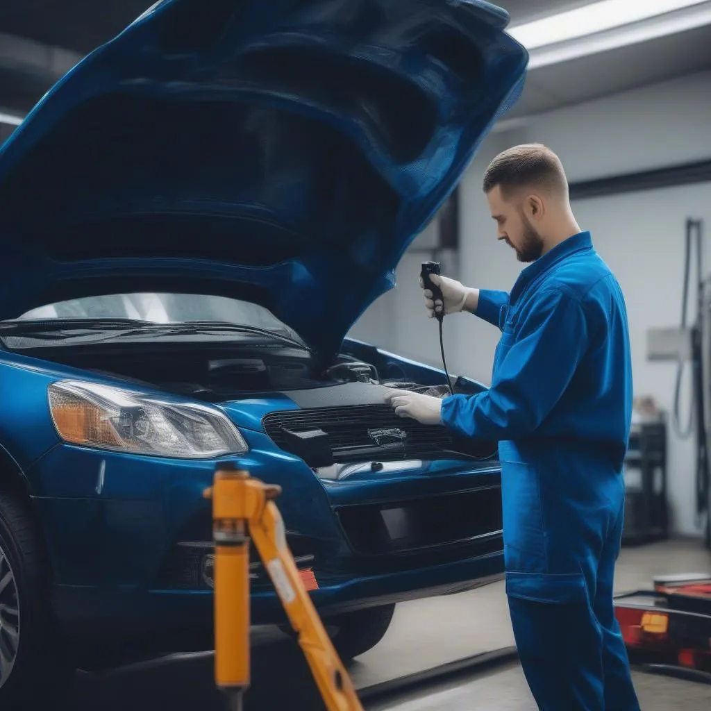 Mechanic Inspecting Car Engine