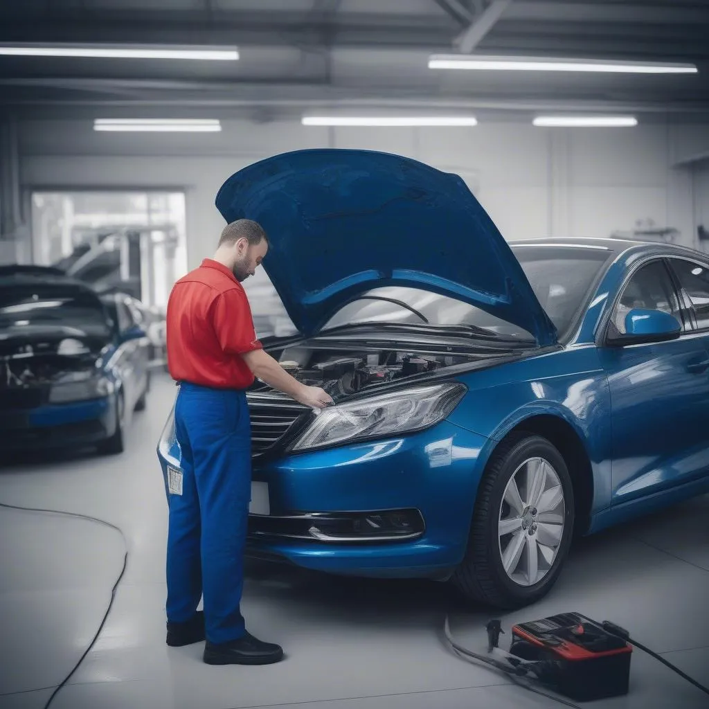 Mechanic Inspecting Car Engine