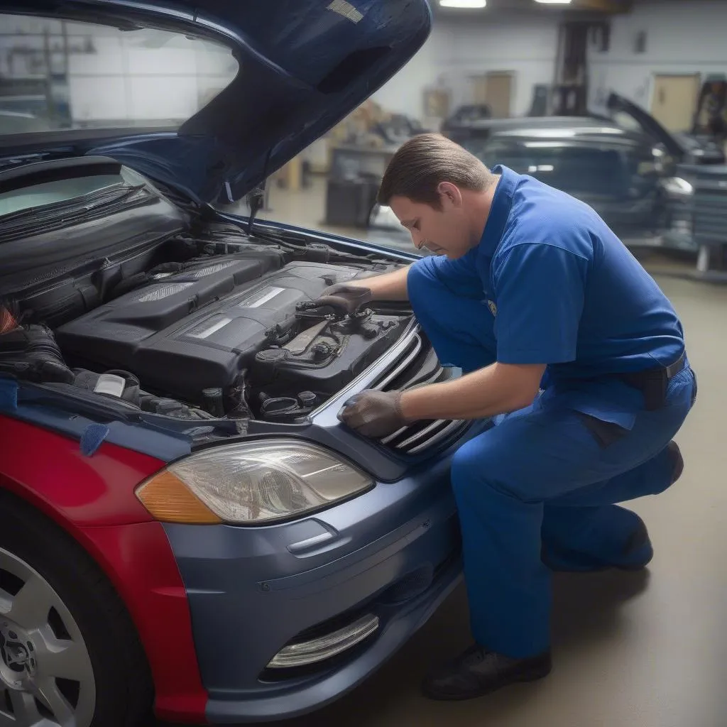 Mechanic Inspecting Car Engine