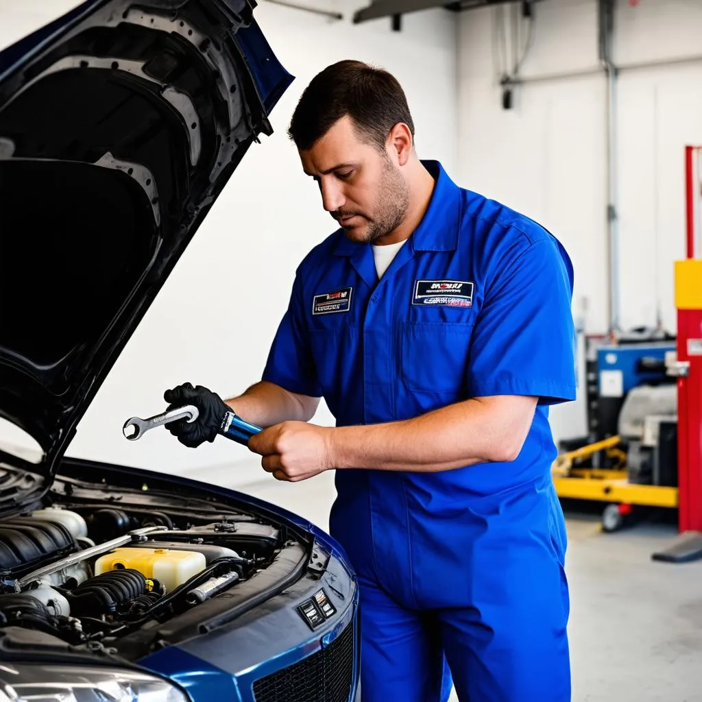 Mechanic Inspecting a Car in Houston