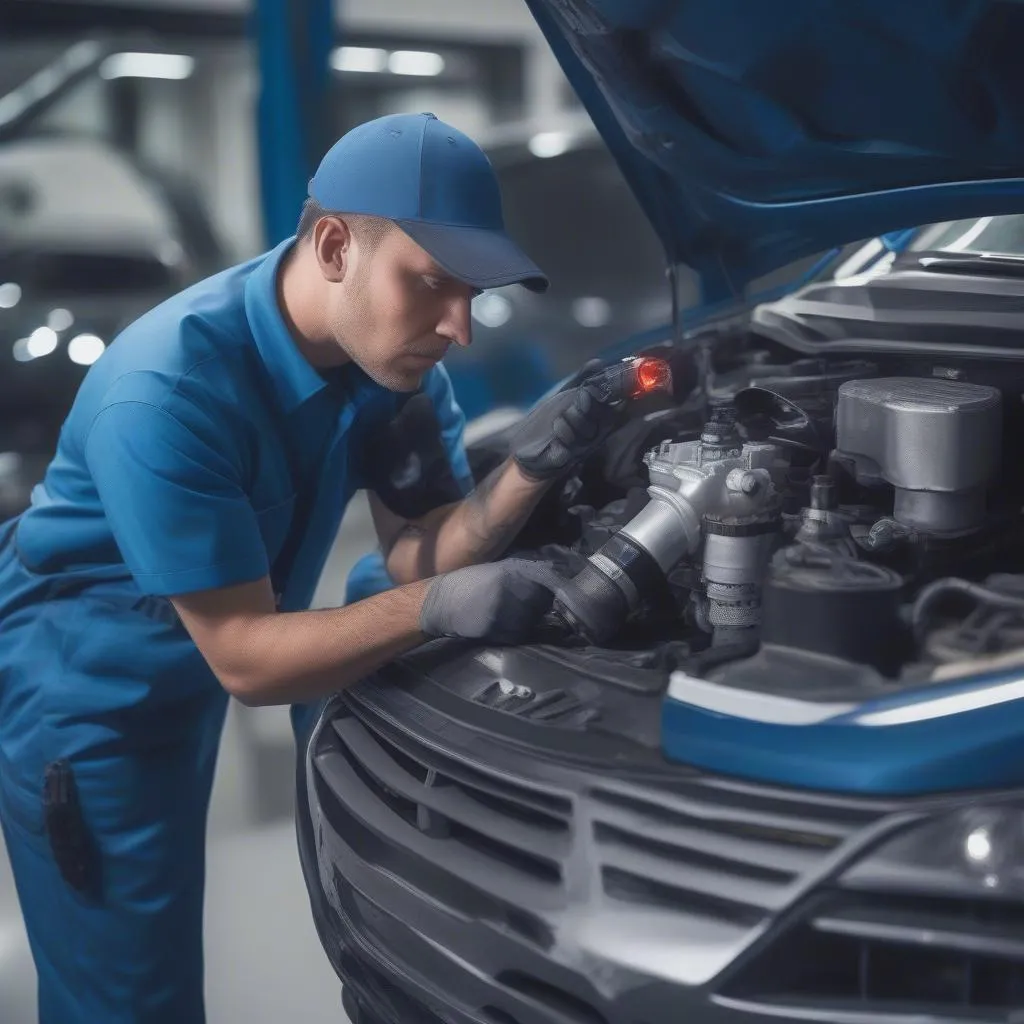 Mechanic Inspecting EGR Valve