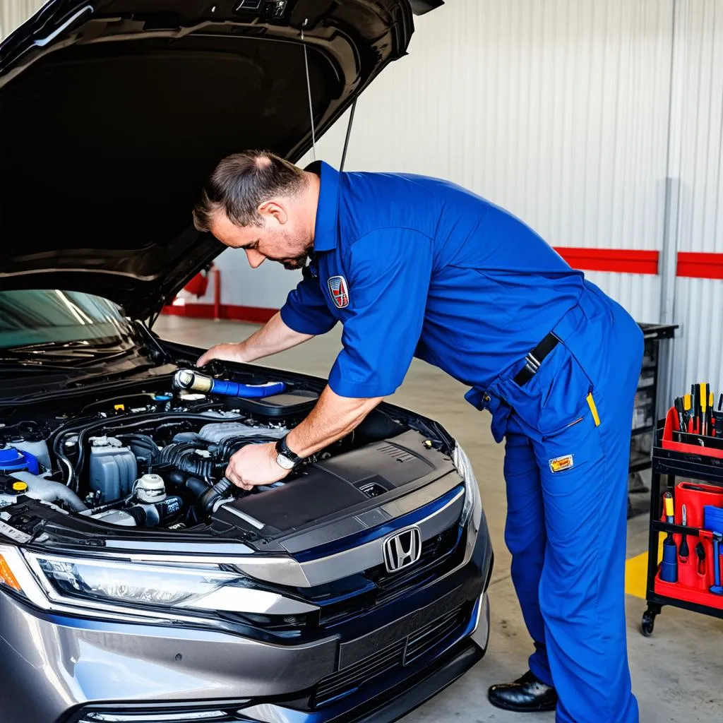 Mechanic Inspecting Engine