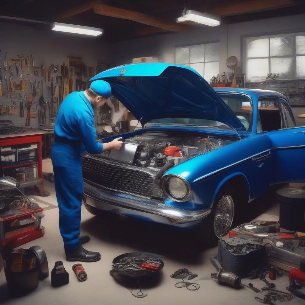 Mechanic Inspecting a Car Engine