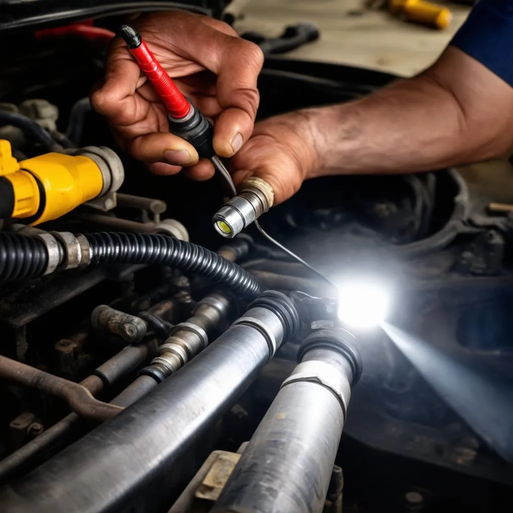 Mechanic Inspecting Fuel Lines