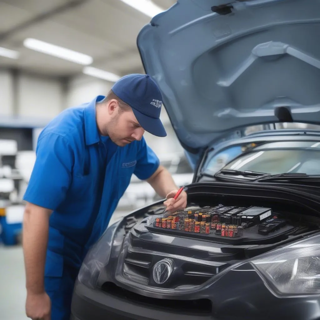 Mechanic Inspecting Fuse