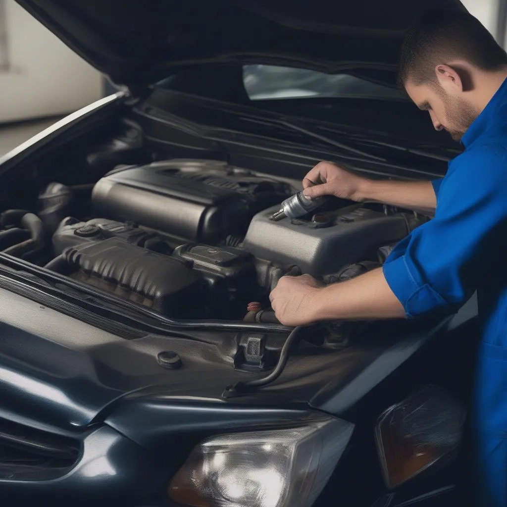 Mechanic Inspecting Repossessed Car