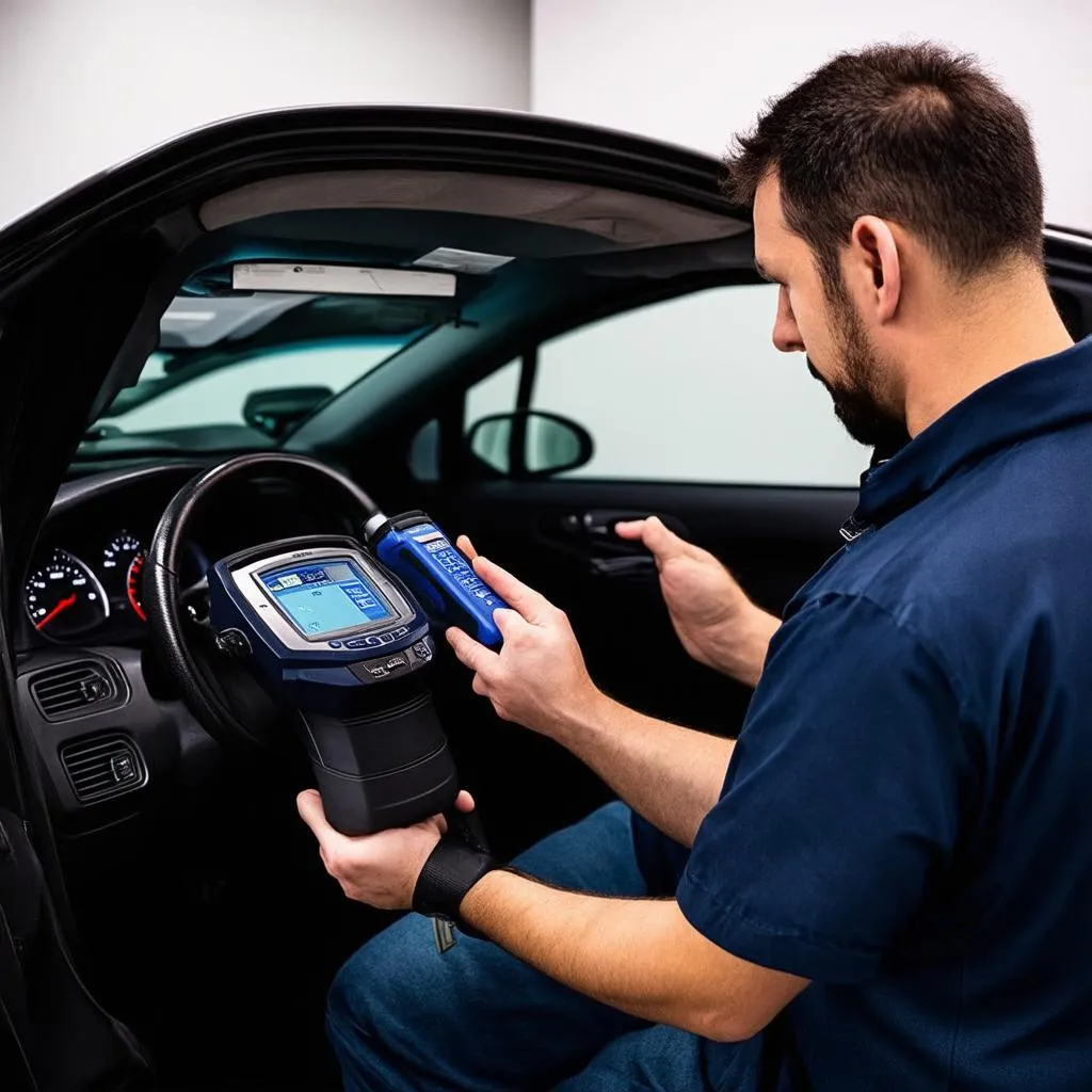 Mechanic using OBD scanner