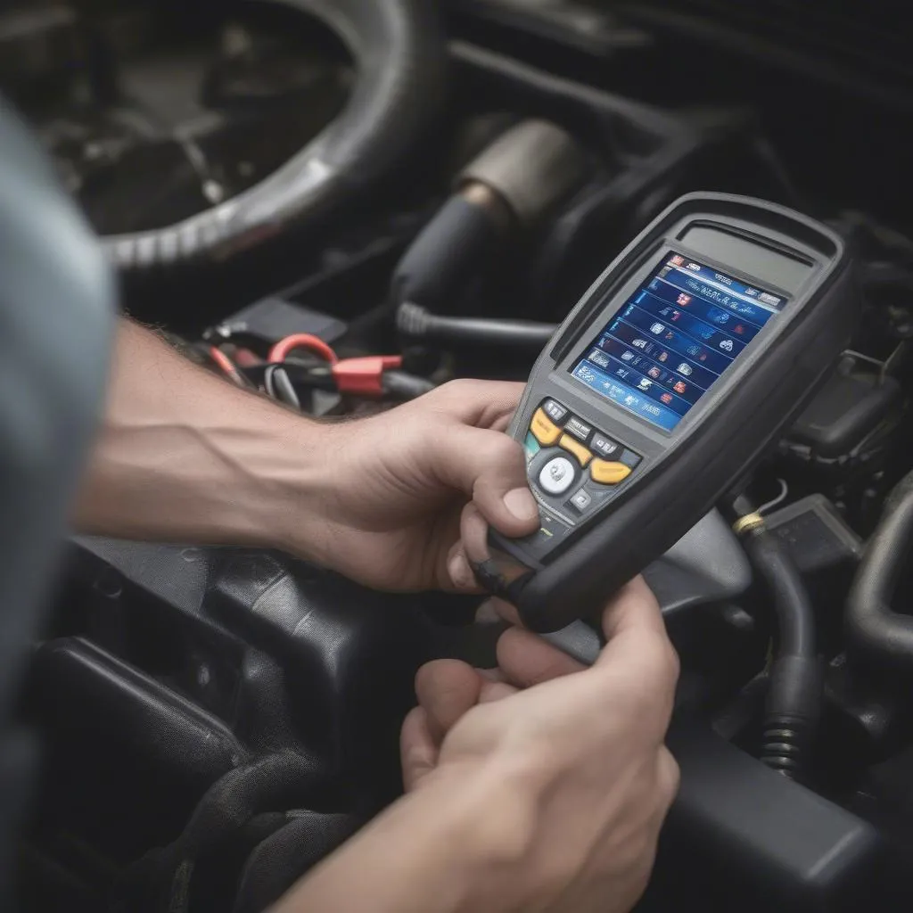 Mechanic Using a Code Reader