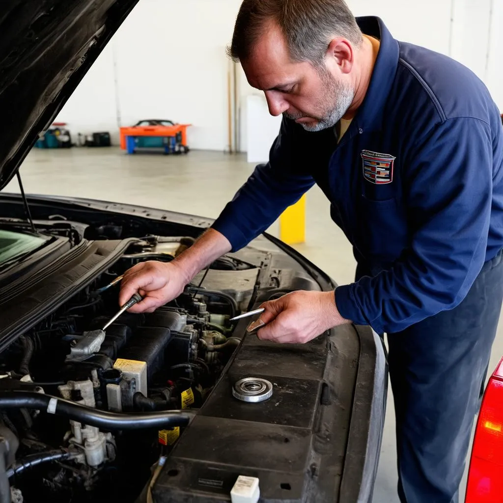 Mechanic Repairing Cadillac DeVille