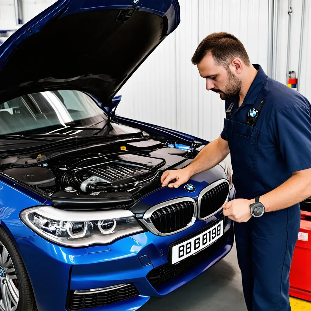 Mechanic Repairing BMW 5 Series