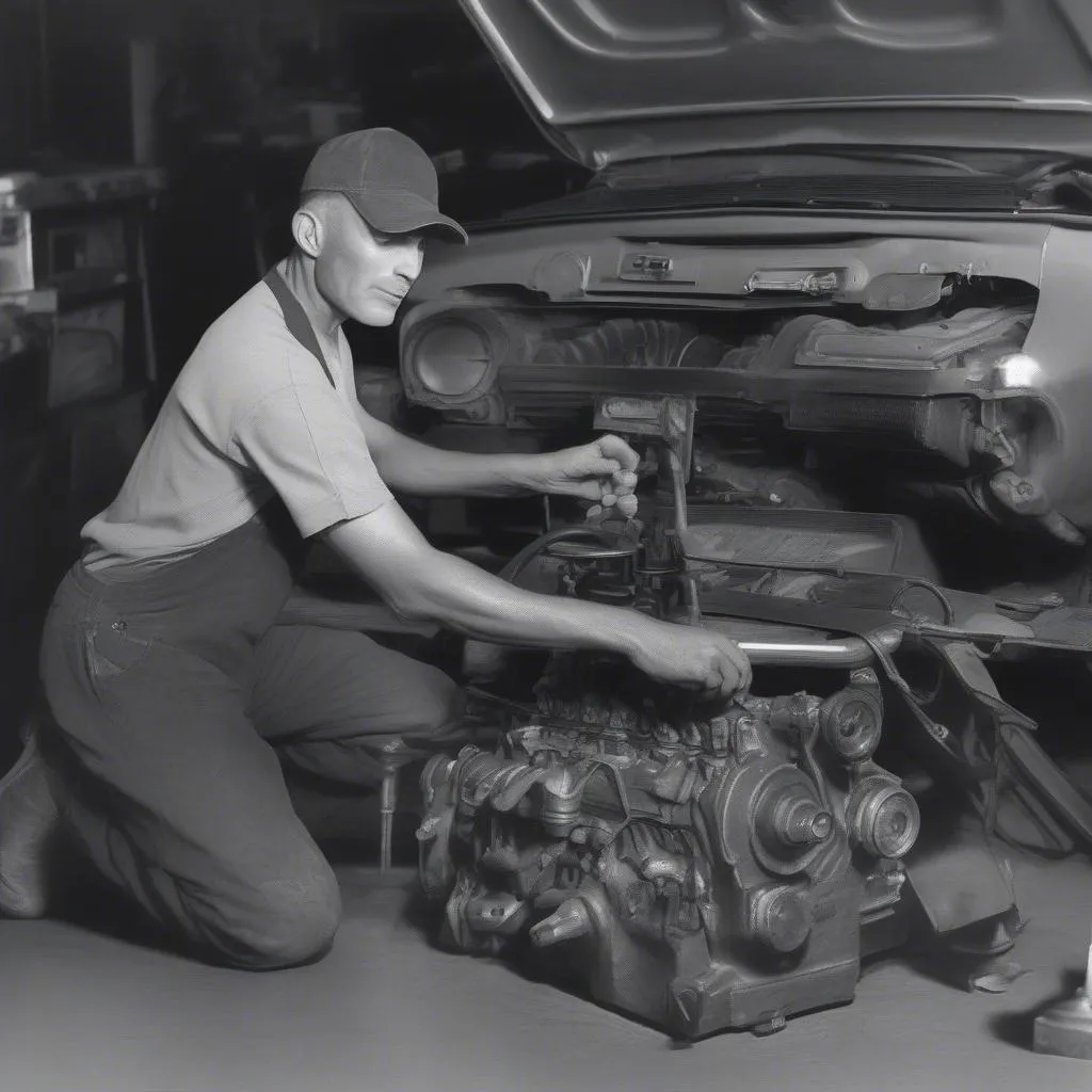 Mechanic repairing car