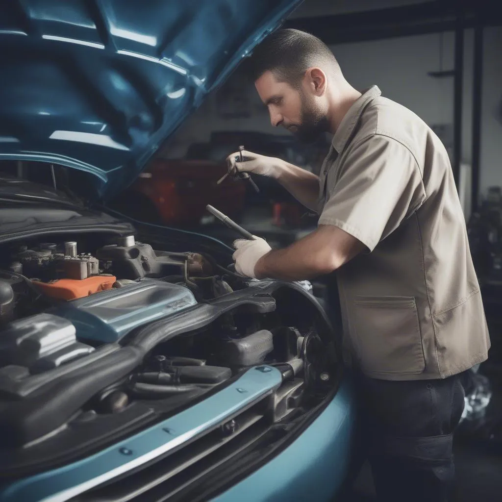 Mechanic Repairing Car Engine