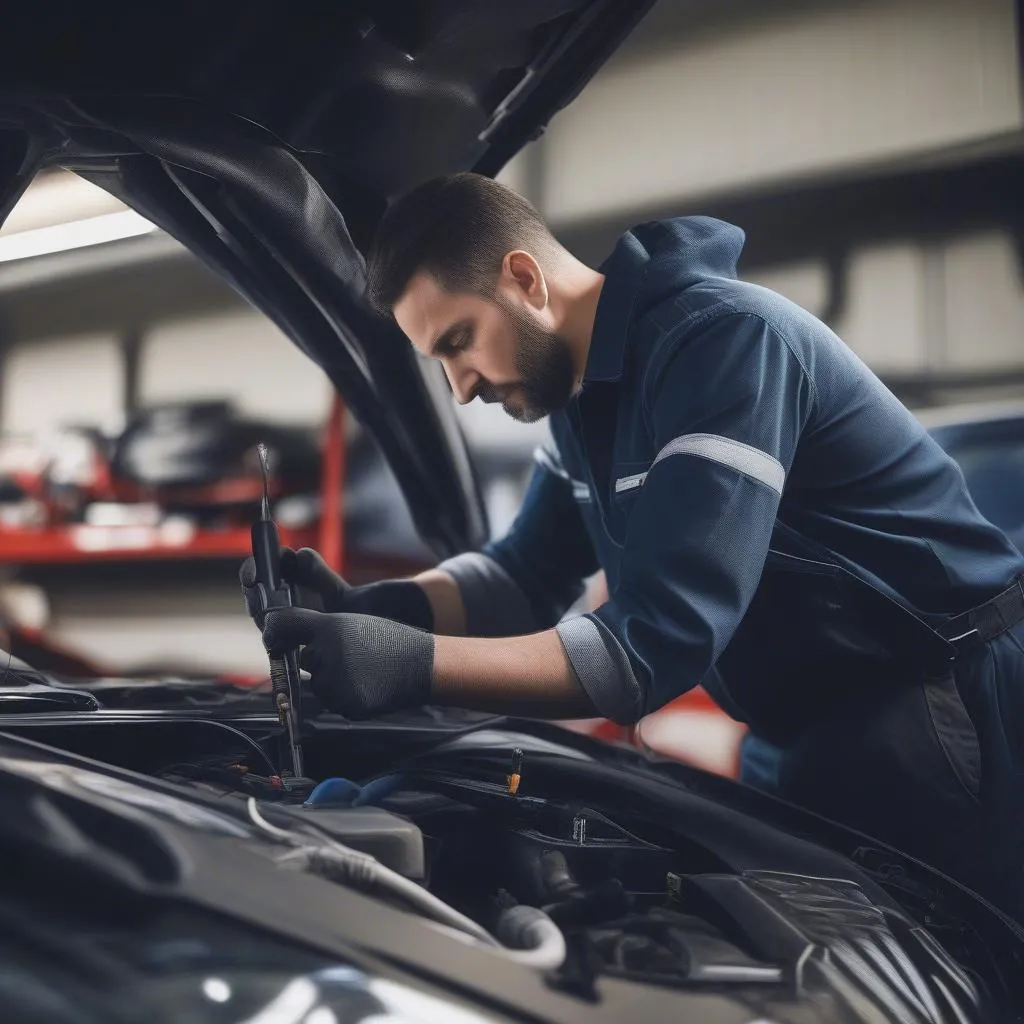 Mechanic Repairing Electric Car AC