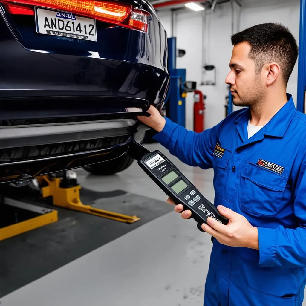 Mechanic uses Ancel AD410 scanner to diagnose a car problem