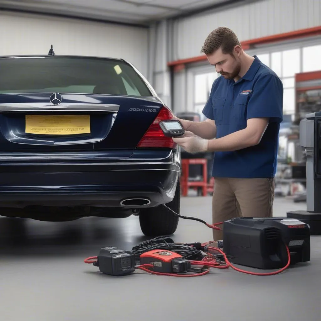 Mechanic Using Autocom OBD Scanner