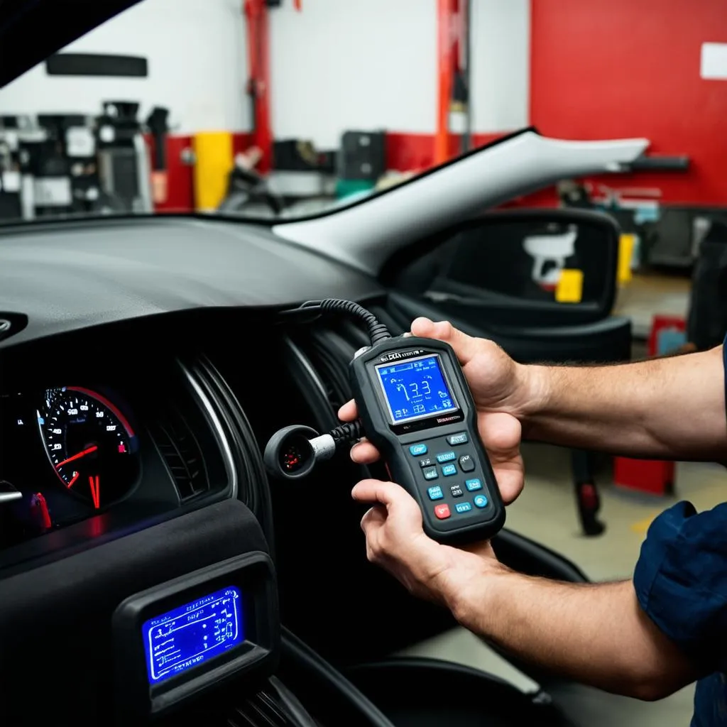 Mechanic Using Diagnostic Scanner