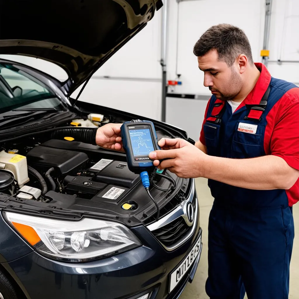 Mechanic Diagnosing Car