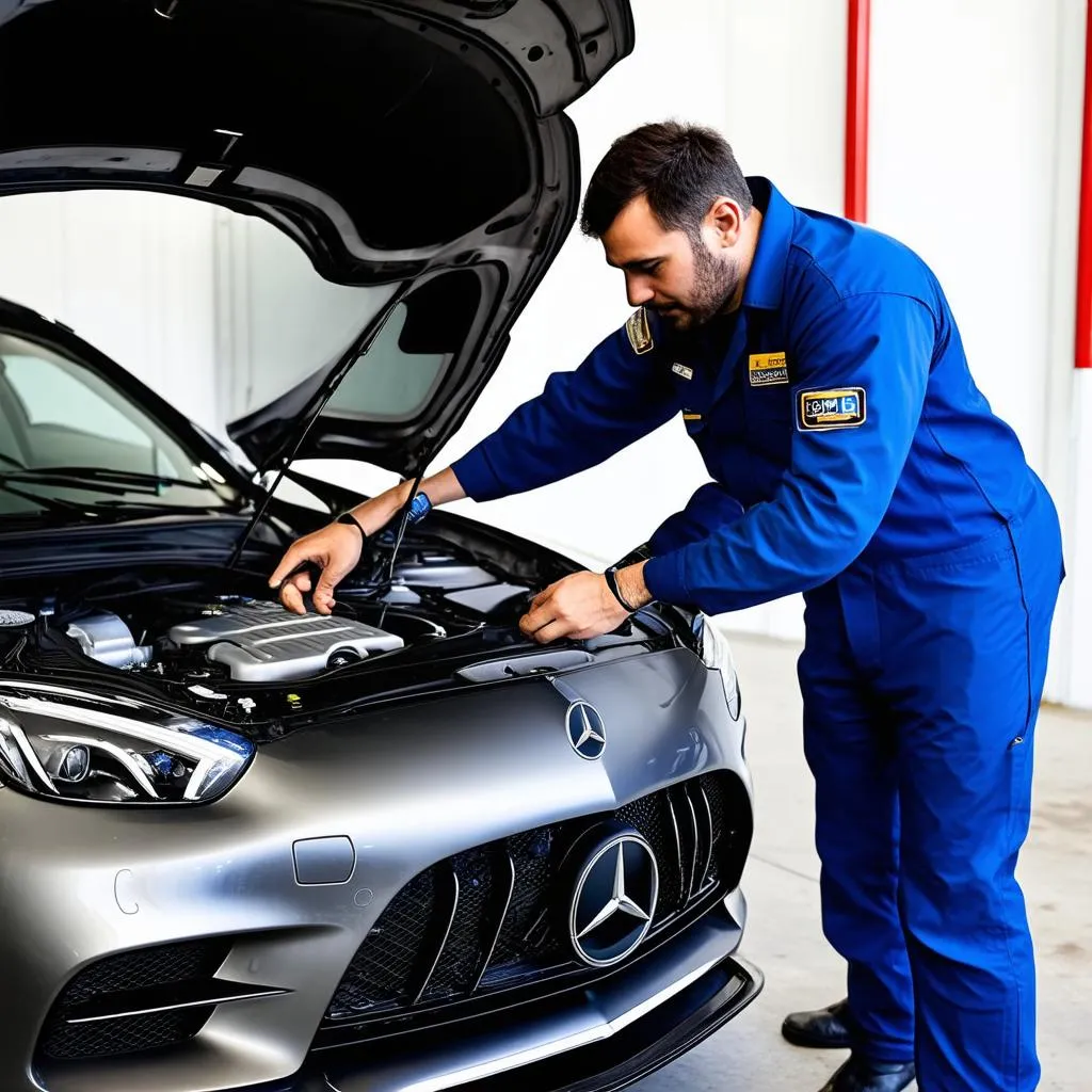 Mechanic Using DS150E Scanner to Diagnose Car Problems