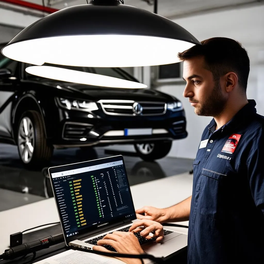 Mechanic using Laptop