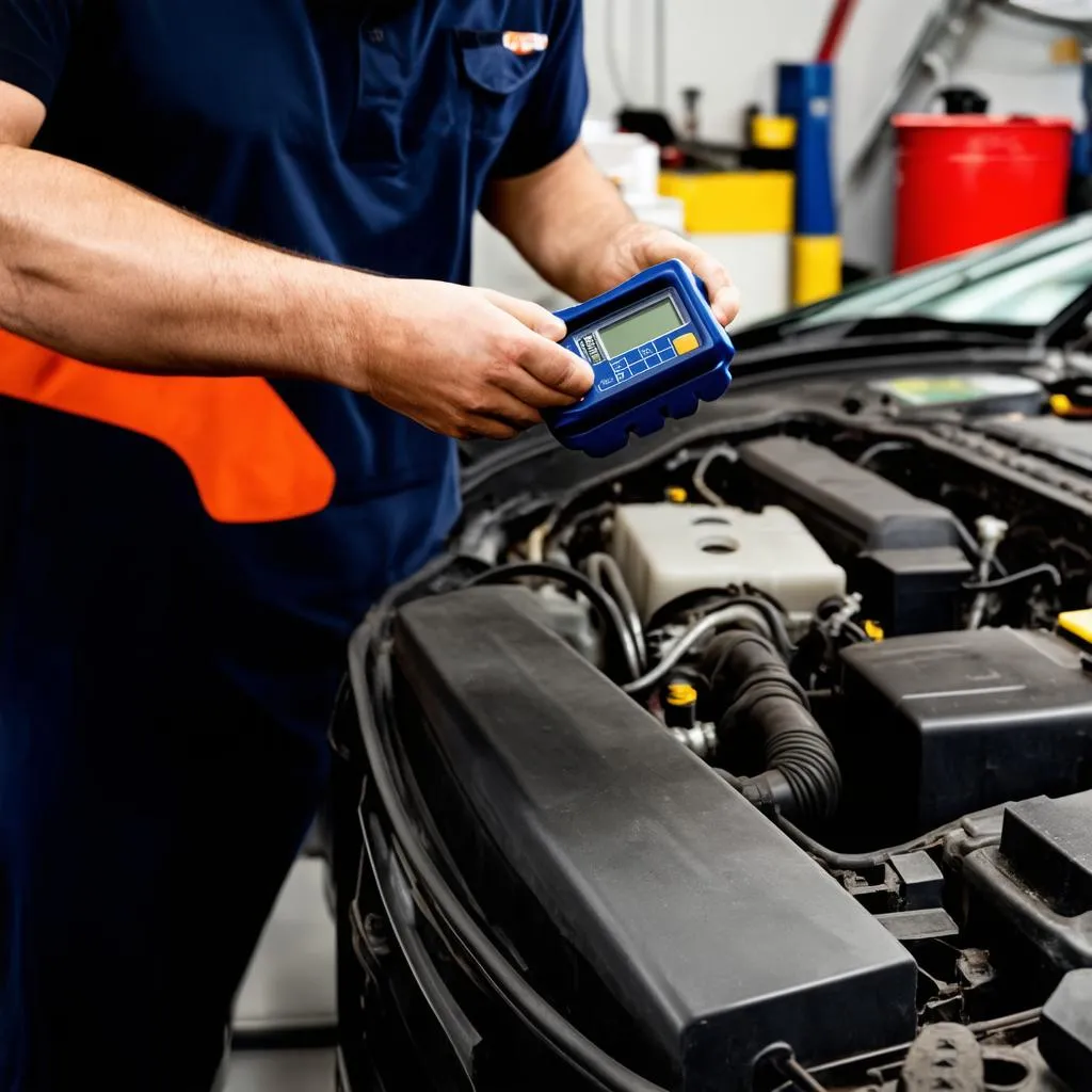 Mechanic Using OBD Scanner