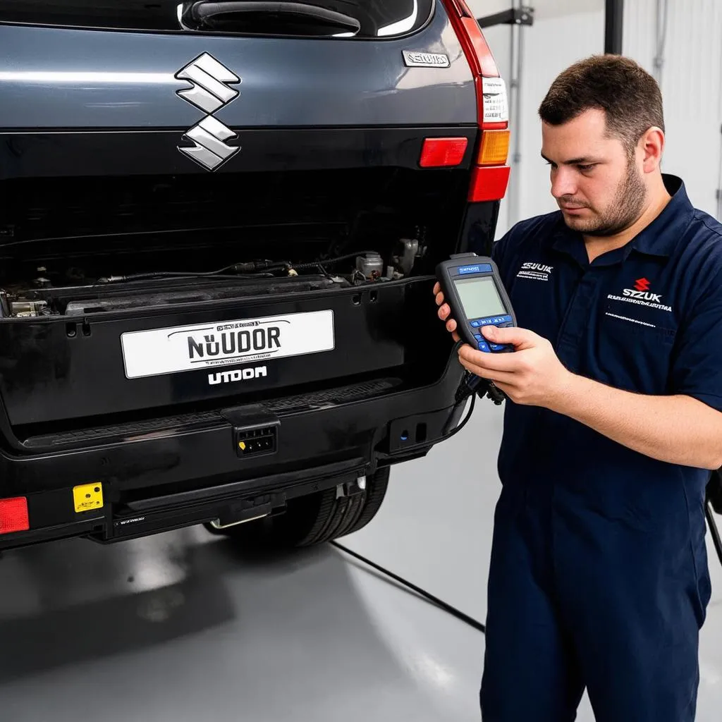 Mechanic Using OBD Scanner on Suzuki Grand Vitara