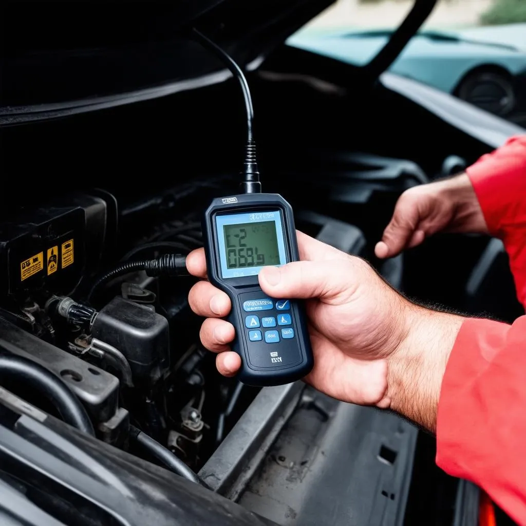 Mechanic using OBD scanner