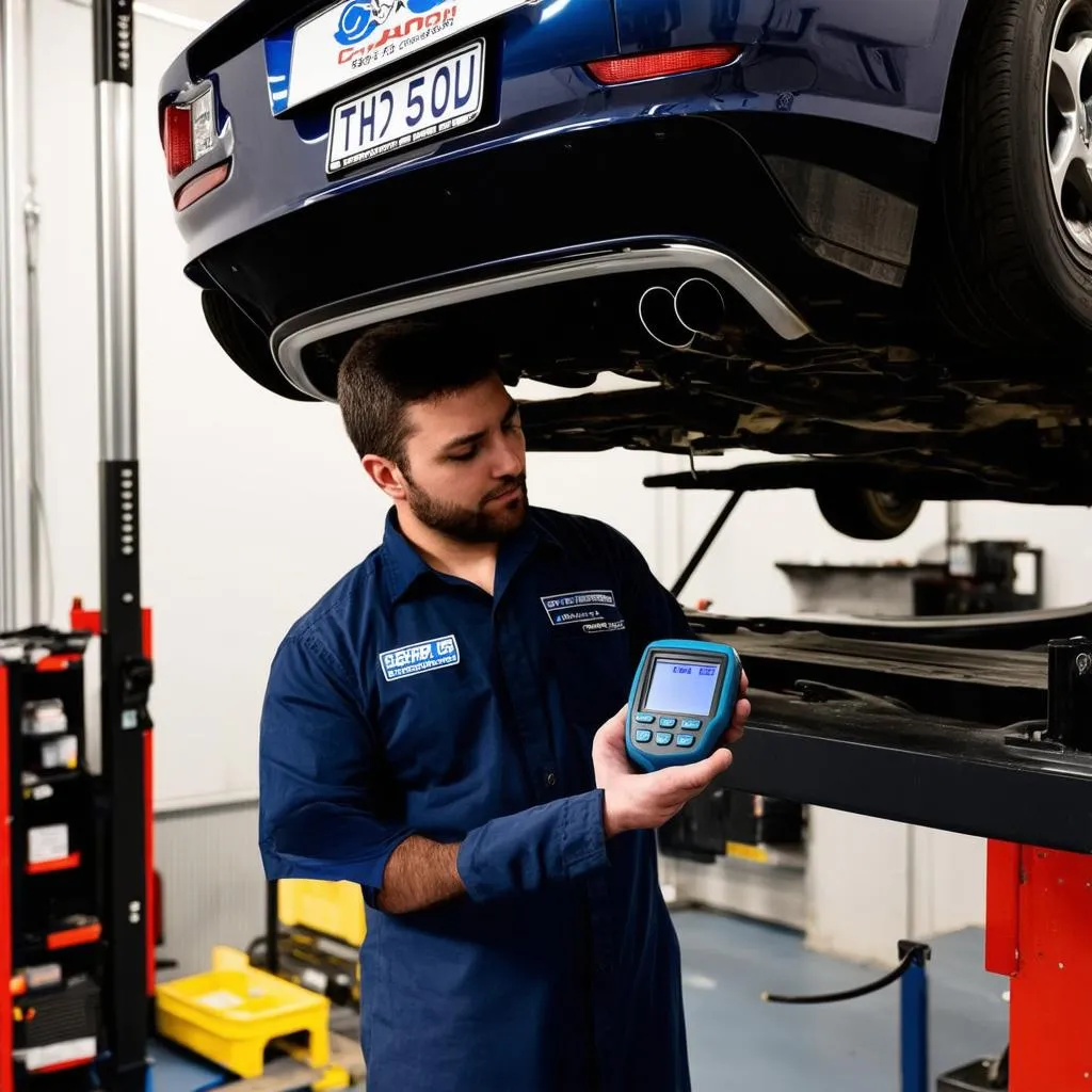 Mechanic using OBD scanner