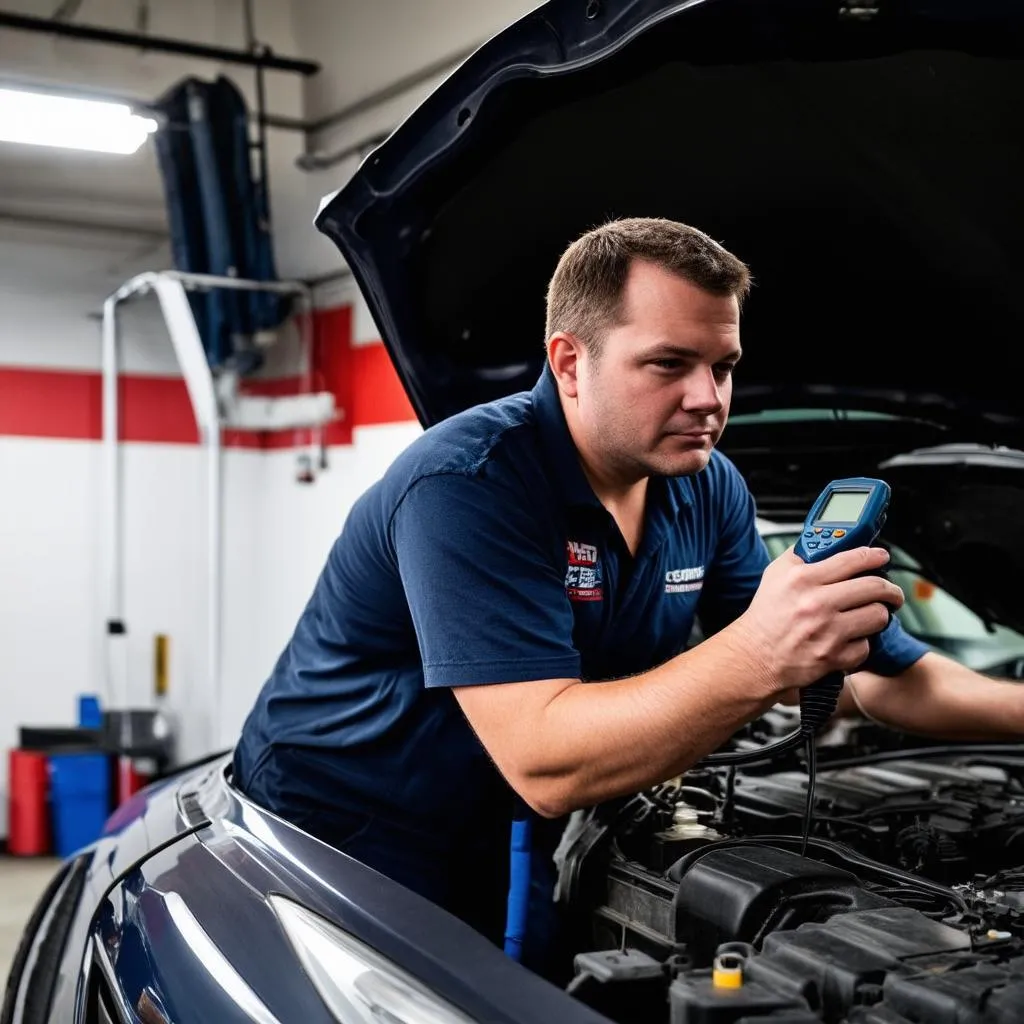 Mechanic using OBD scanner