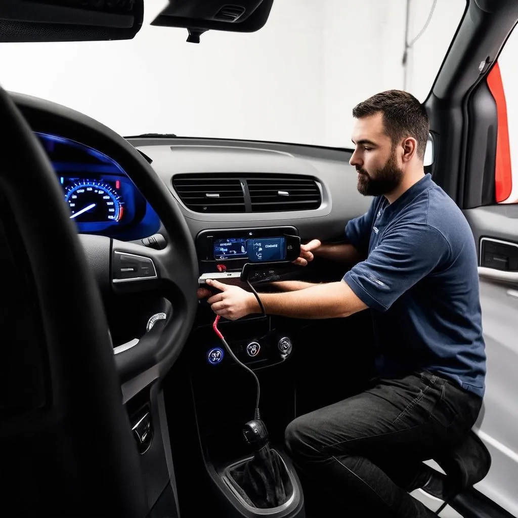 Mechanic Using OBD Scanner