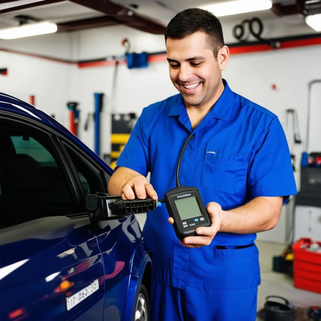 Mechanic using OBD Scanner