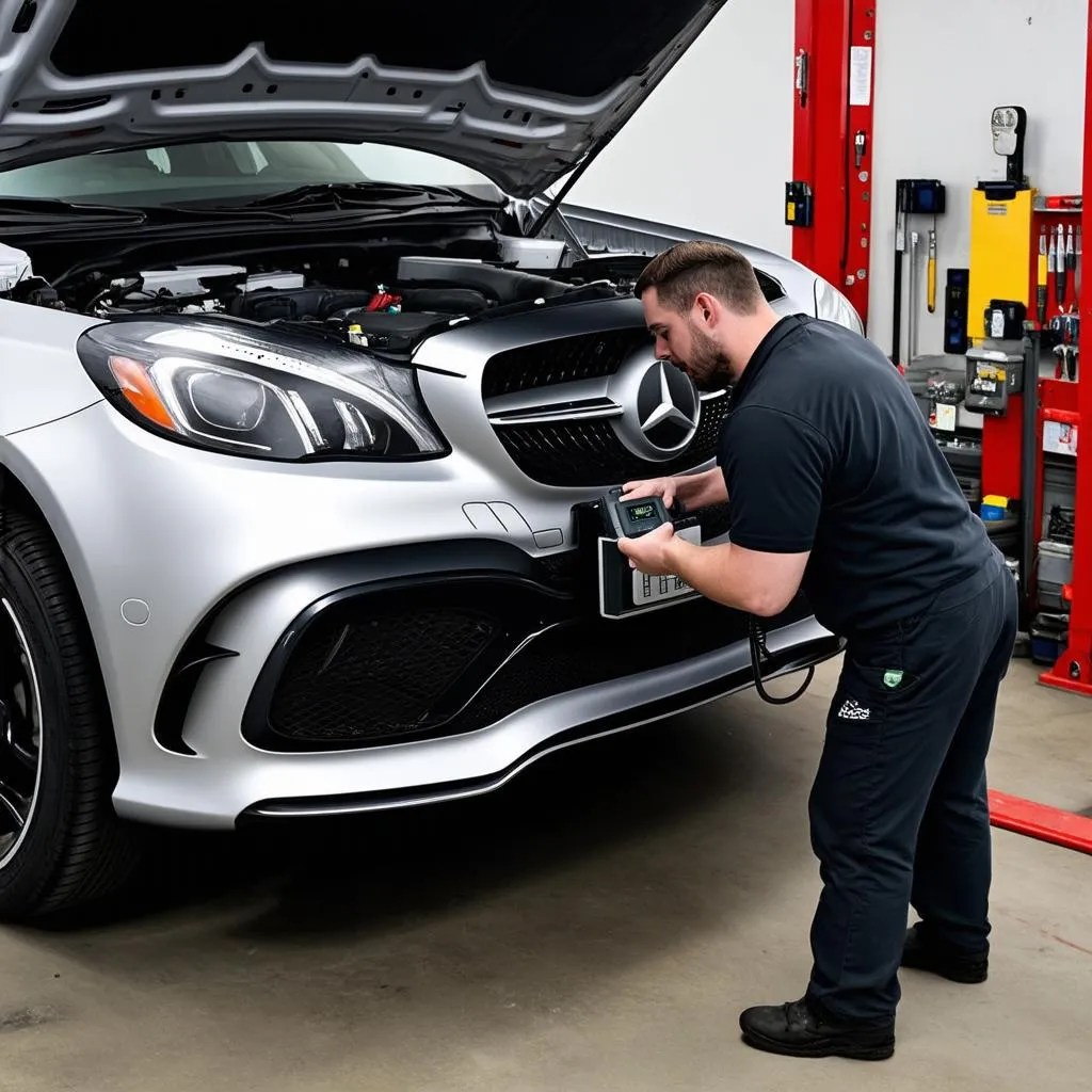 Mechanic Using OBD Scanner