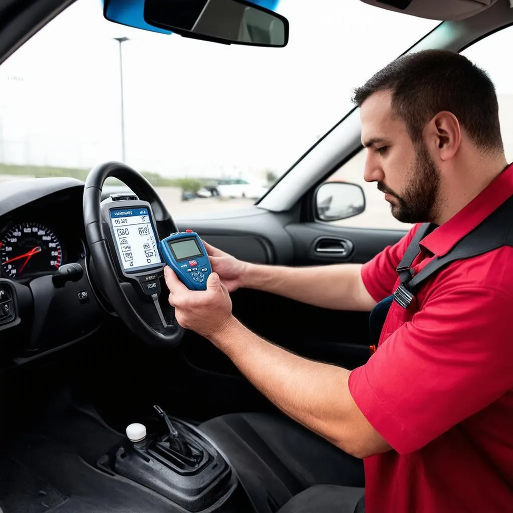 Mechanic Using OBD Scanner