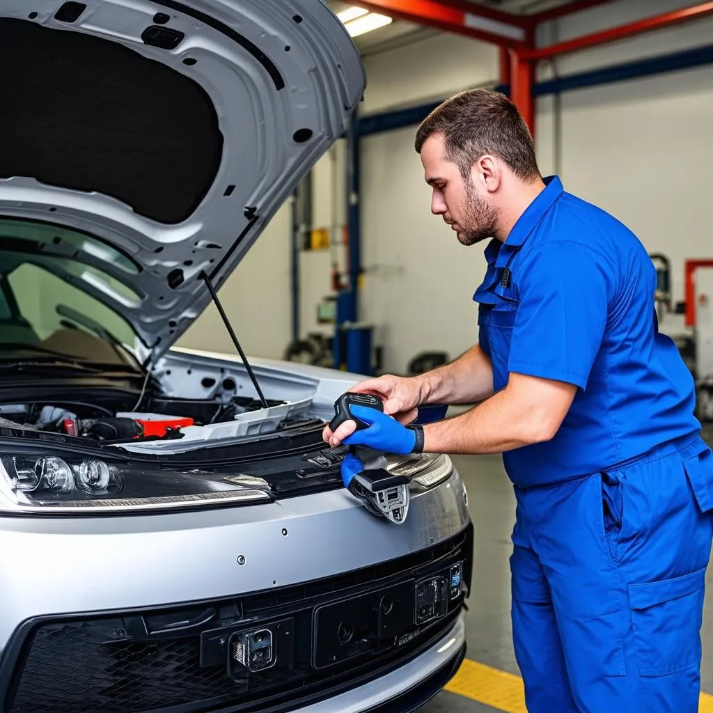 Mechanic Using OBD Scanner