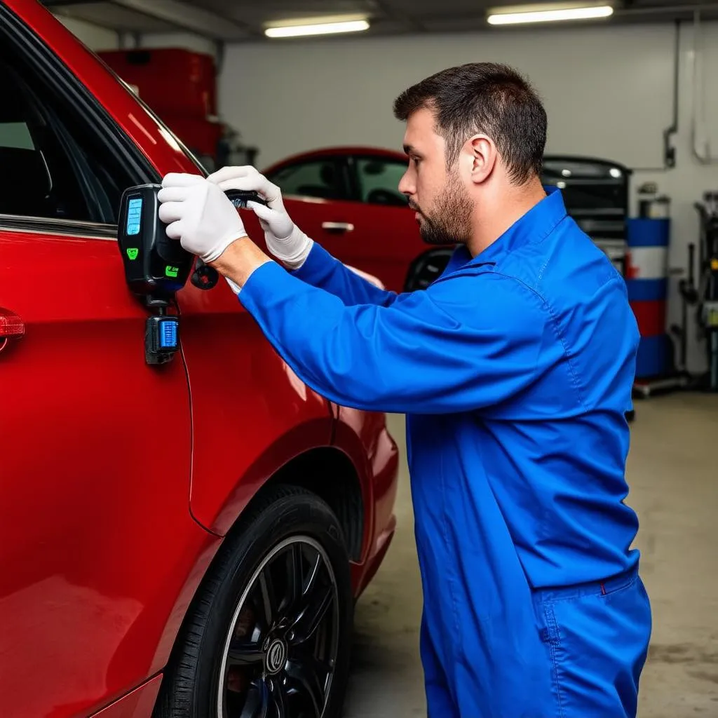 Mechanic using OBD Scanner