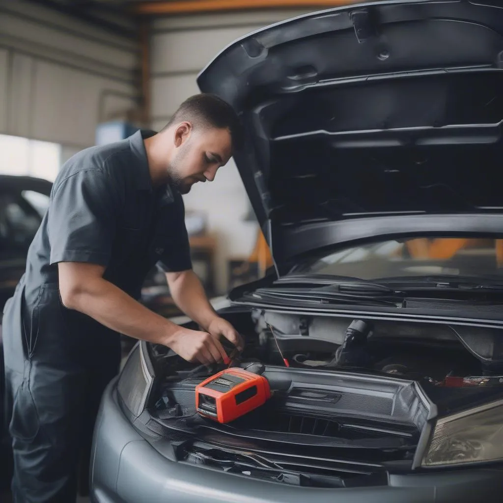 Mechanic Using OBD Scanner