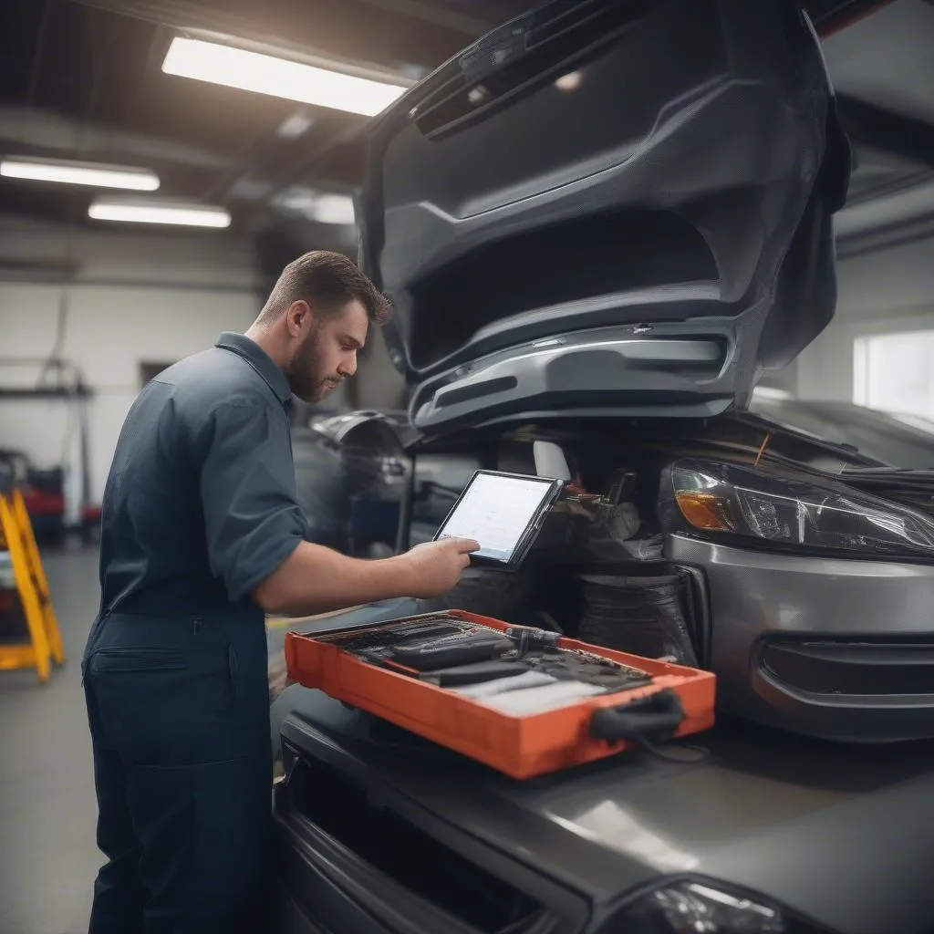 Mechanic Using OBD Scanner