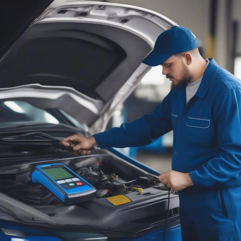 Mechanic using OBD scanner