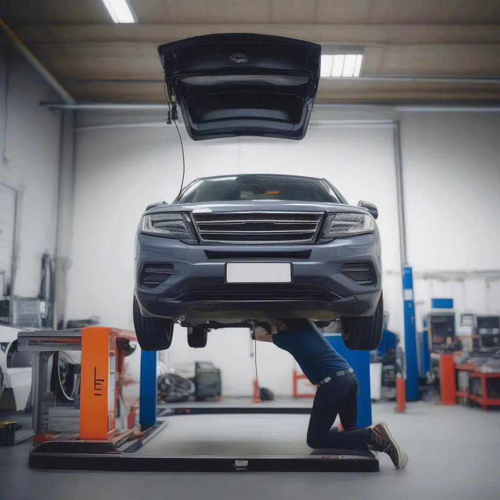 Mechanic using OBD Scanner on a car